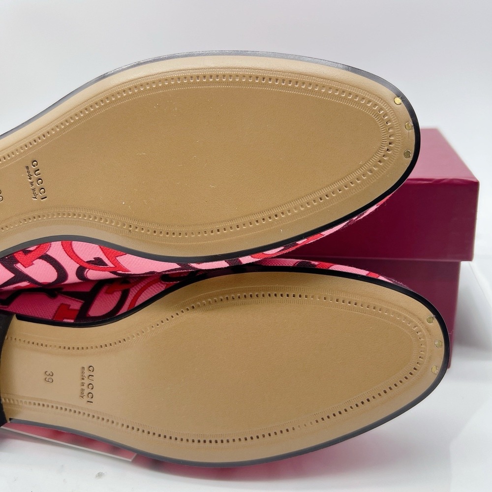 Gucci Jordaan Womens Horsebit Flat Loafer Pink Canvas LOGO EU 39 US 9 $990 - Picture 10 of 15